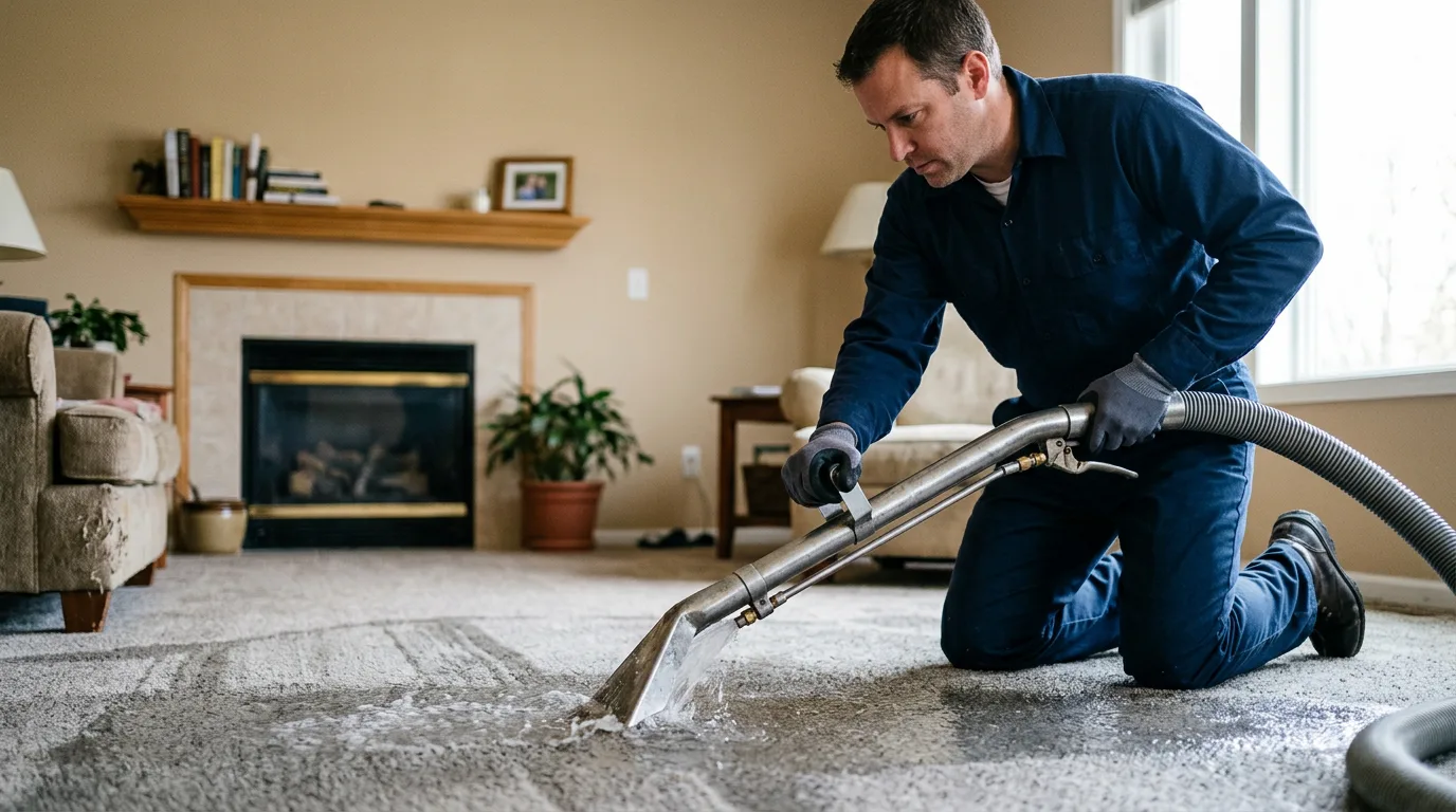 Water damage restoration technician working near Lake Delton, WI